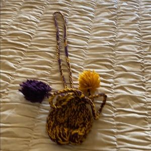 5/$15 Hand crocheted yarn pouch purple and gold